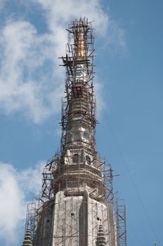construction of chedi at tiger cave temple krabi, thailand