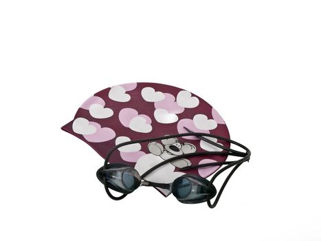 swimmer accessories - cap and goggles isolated on white