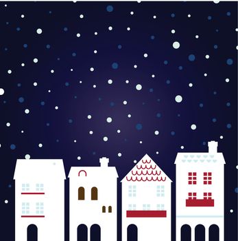 Christmas night city on snowing background