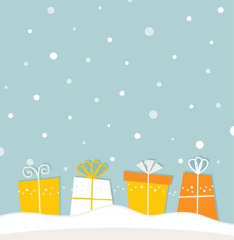 Blue christmas snowing background with gifts