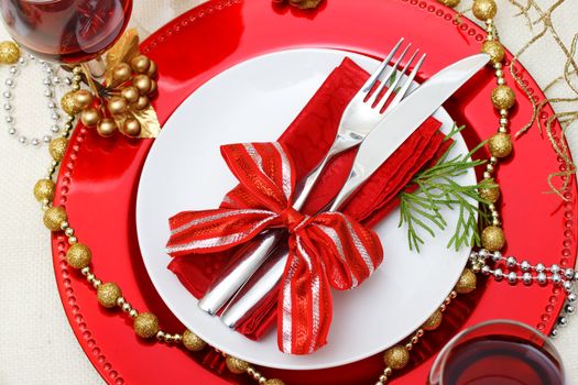 Holiday plates with silverware