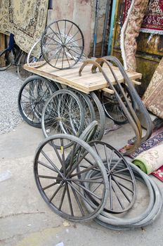 trishaw wheels in Delhi bazaar, India