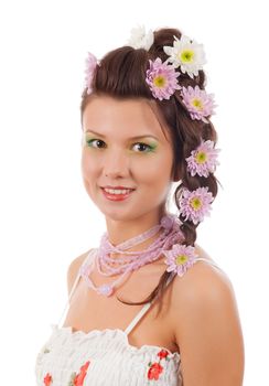 Sexy fashion portrait with flowers 