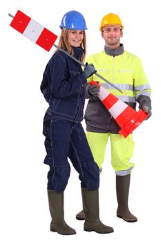 Male and female traffic workers