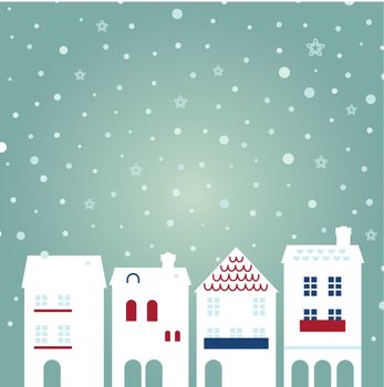 Christmas city on snowing background
