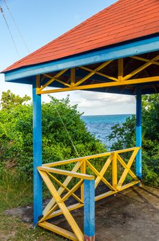 Colorful pavillion overlooking the Caribbean sea in San Andres y Providencia, Colombia