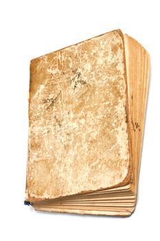 Old tattered book on white background