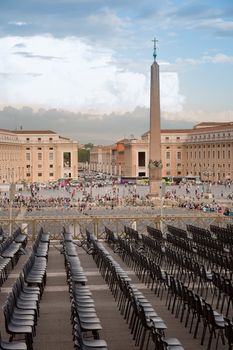 Chairs at St Peter square with obelisk - Vaticano - Italy