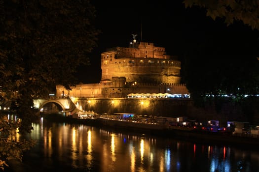 Famouse landmark st angelo casle on the river tiber in rome italy