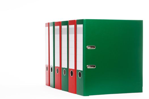 red and green office ring binders