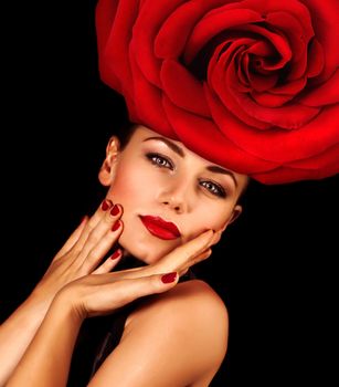 Woman wearing rose hat