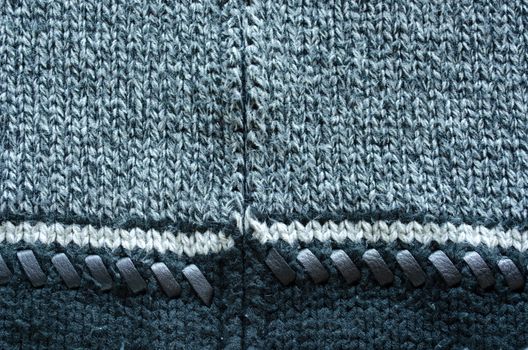 wool knit sweater leather stitch backdrop closeup 