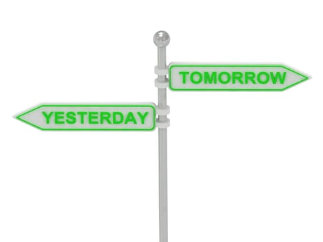 Signs with "YESTERDAY" and "TOMORROW"