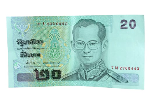 twenty thai baht on white background