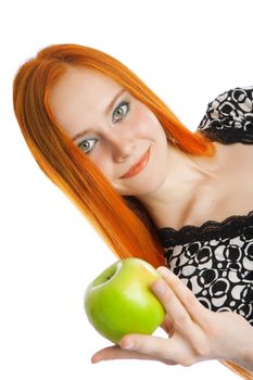 young girl with green apple