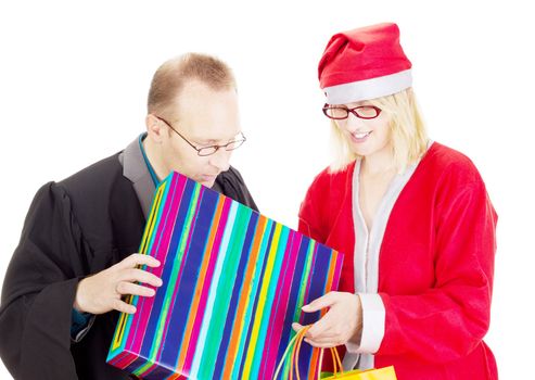 Lawyer getting gift from santa claus