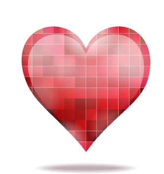 Abstract scarlet mosaic 3D heart icon