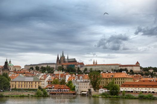 View of the district of Hradcany and St. Vitus Cathedral in Prag