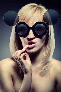 attractive woman with funny glasses