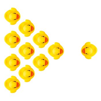 rubber yellow ducks isolated on white