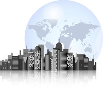 City skyline with earth background for international business