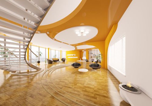 Interior design of modern apartment 3d render