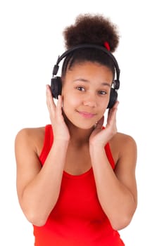 young african american girl listening music