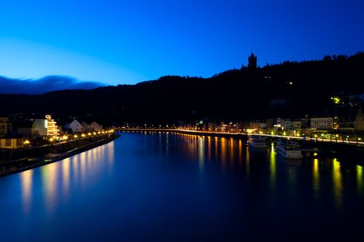 silhouette of castle in Cochem at night