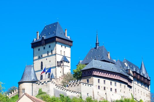 Czech Castle Karlstejn on a background of blue sky