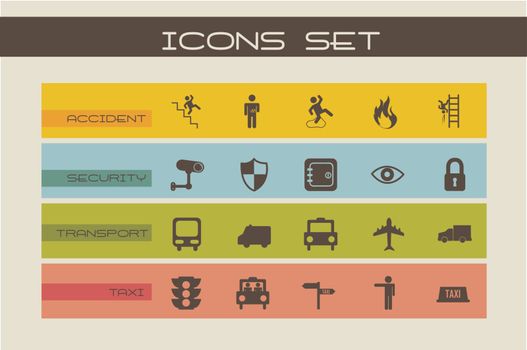 security and transport icons, vintage style. vector illustration