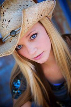 Blond Model Wears Cowboy Hat