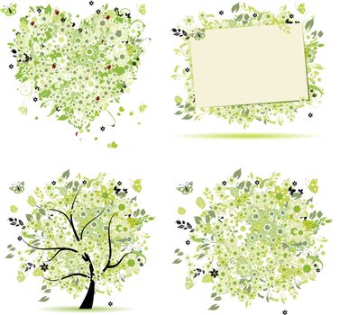 Spring style - tree, frame, bouquet, heart for your design
