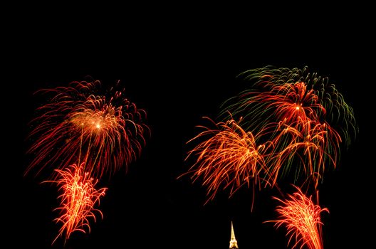 fireworks display above Thai pagoda