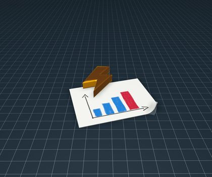 flash symbol and business graph on Piece of paper - 3d illustration