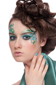 Close-up portrait of sprite girl with faceart