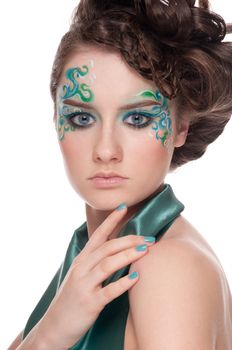 Close-up portrait of sprite girl with faceart