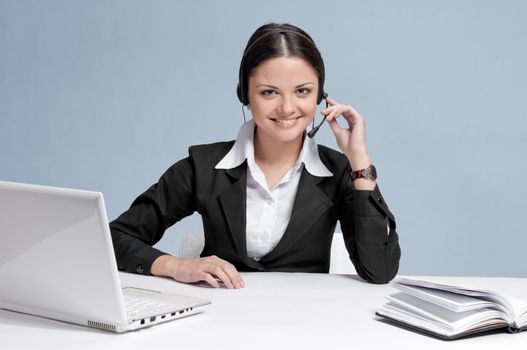 Business woman with headset communication