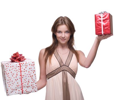 Beautiful girl with two gifts