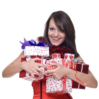 Woman in santa dress with gifts
