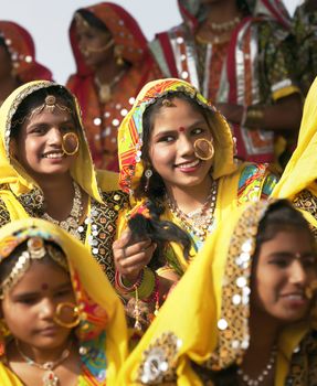 Indian girls in colorful ethnic attire