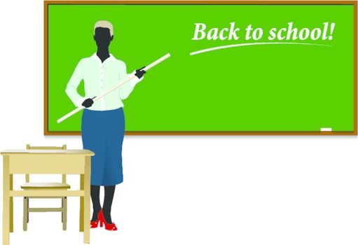 Woman teacher in classroom. Back to school. Vector illustration