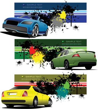 Three grunge Banners with cars. Vector illustration
