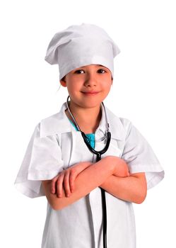 Smiling  little nurse with hands crossed