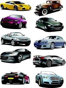 Ten autos on the road. Vector illustration