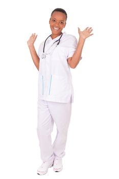 African american woman doctor a over white background, isolated