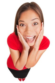 Joyful excited surprised young woman isolated