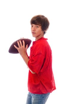 Young teen quarterback on white