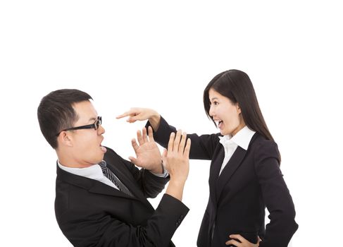 Young business woman angry with her colleague