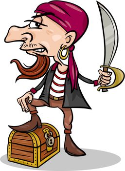 pirate with treasure cartoon illustration
