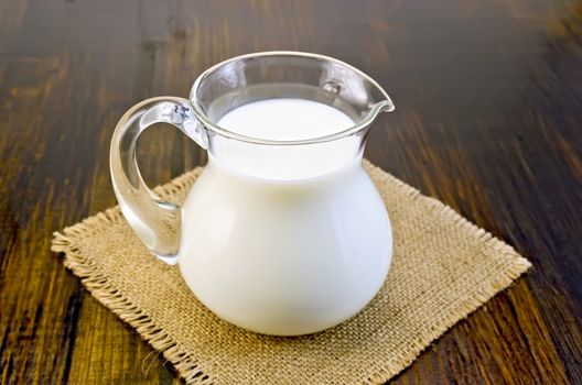 Milk in a glass jar on sacking